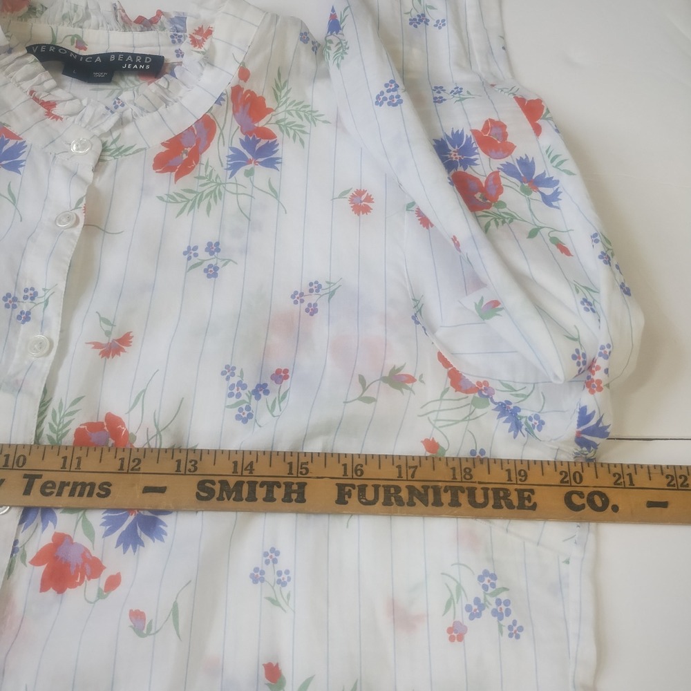 Veronica Beard Button Up Blouse Women's L Cotton Floral Ruffle Victorian Cottage - Picture 10 of 11